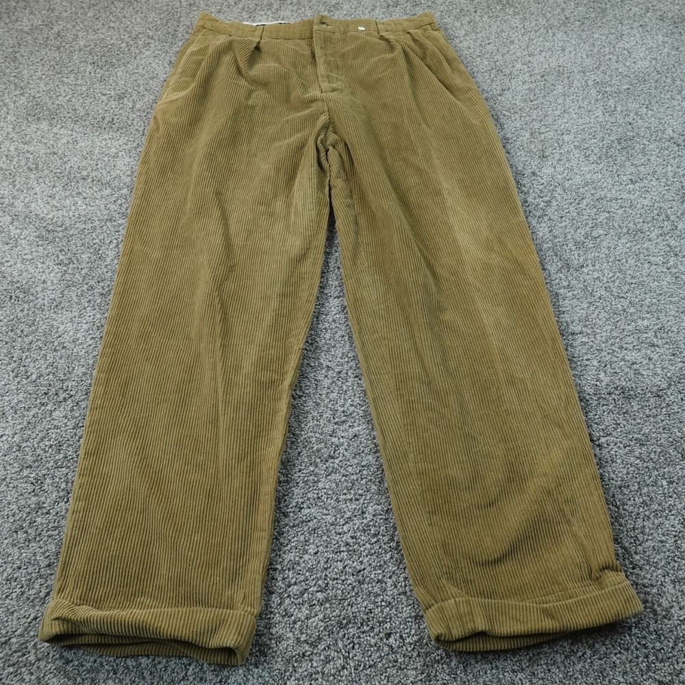 Nautica Pants Mens 40X32 Brown Wide Wale Corduroy Pleated Cuffed Chino Trouser